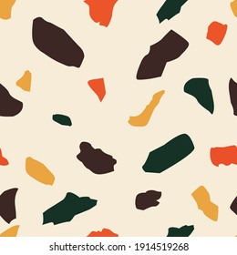 Terrazzo vector seamless pattern with trendy color palettes. Beautiful marble background with natural and earthy vibes. Can be used for packaging, minimalistic wedding invites, textiles, branding.