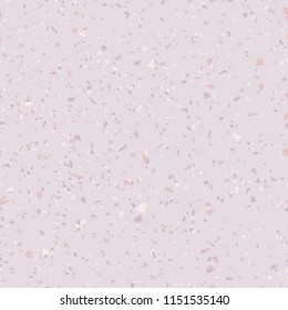 Terrazzo vector texture. Seamless pattern of classic Italian mosaic floor. Surface with natural stone fragments, chips of pink marble, granite, limestone, quartz. Stylish modern flooring background