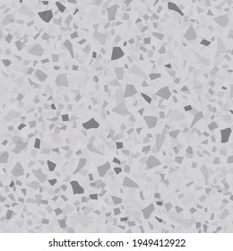 Terrazzo Venetian Abstract Pattern. Gray Terrazzo Mosaic Background. Terrazzo Stone Trendy Material. Vector Home Italian Texture. Marble Seamless Organic Design. Floor Irregular Print. Terrazzo Art