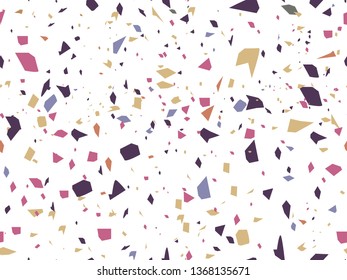 Terrazzo - Venetian plaster. Vector seamless pattern decor. Marble chips, stone, quartz in mixture - multicolored design. Element for floor, fabrics and walls in interior. Trend style stone texture
