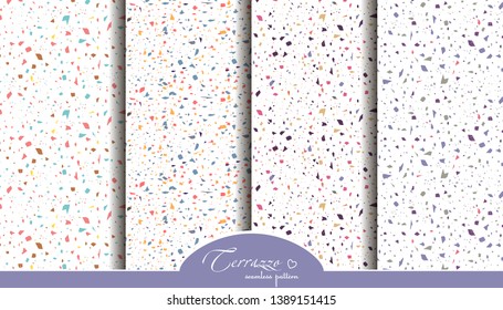 Terrazzo - Venetian plaster. Vector seamless pattern decor. Marble stone, quartz in set collection - multicolored design. Element for floor, fabrics and walls in interior. Trend style stone texture