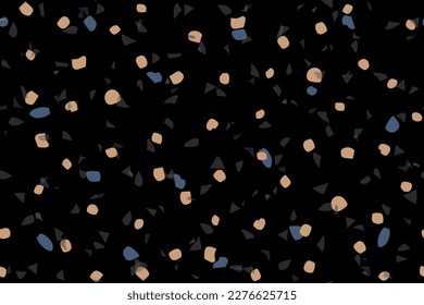 Terrazzo Venetian Seamless Pattern. Terrazzo Glass Trendy Material. Marble Abstract Italian Design. Gray Vector Stone Background. Mosaic Rock Granite Texture. Floor Venetian Irregular Print. Glass Art