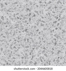 Terrazzo Venetian Seamless Texture. Gray Marble Stone Background. Terrazzo Color Trendy Pattern. Vector Wall Italian Pattern. Mosaic Abstract Granite Design. Floor Pavement Irregular Print. Glass Art