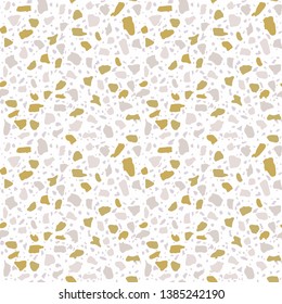 Terrazzo white flooring seamless pattern. Vector stone, marble texture, modern surface. Abstract background