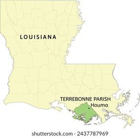 Terrebonne Parish and city of Houma location on Louisiana state map