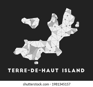 Terre-de-Haut Island - communication network map. Terre-de-Haut Island trendy geometric design on dark background. Technology, internet, network, telecommunication concept.