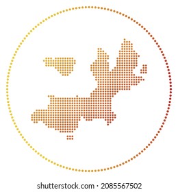 Insignia digital de la isla Terre-de-Haut. Mapa de estilo señorial de la isla Terre-de-Haut en círculo. Icono técnico con puntos degradados. Elegante ilustración vectorial.