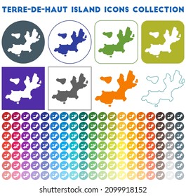 Terre-de-Haut Island icons collection. Bright colourful trendy map icons. Modern Terre-de-Haut Island badge. Vector illustration.