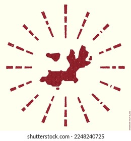 Terre-de-Haut Island Logo. Grunge sunburst poster with border map. Shape of Terre-de-Haut Island filled with hex digits with sunburst rays around. Elegant vector illustration.