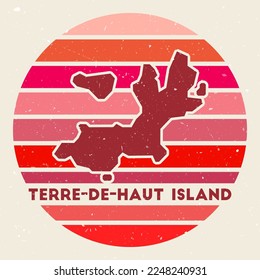 Terre-de-Haut Island logo. Sign with the map and colored stripes, vector illustration. Can be used as insignia, logotype, label, sticker or badge of the Terre-de-Haut Island.