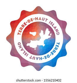 Terre-de-Haut Island low poly logo. Colorful gradient travel logo in geometric style. Multicolored polygonal Terre-de-Haut Island rounded sign with map for your infographics.