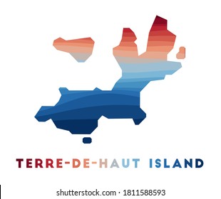 Terre-de-Haut Island map. Map of the island with beautiful geometric waves in red blue colors. Vivid Terre-de-Haut shape. Vector illustration.