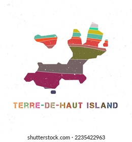 Terre-de-Haut Island map design. Shape of the island with beautiful geometric waves and grunge texture. Elegant vector illustration.