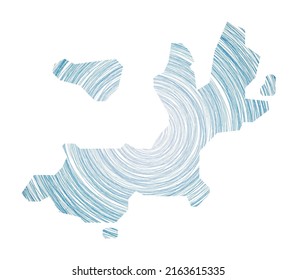 Terre-de-Haut Island map filled with concentric circles. Sketch style circles in shape of the island. Vector Illustration.