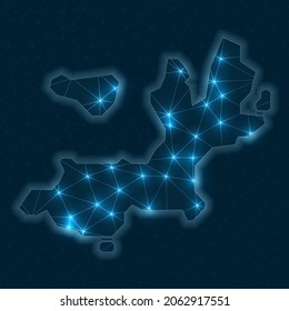 Terre-de-Haut Island network map. Abstract geometric map of the island. Digital connections and telecommunication design. Glowing internet network. Elegant vector illustration.