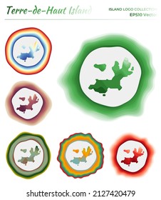 Terre-de-Haut logo collection. Colorful badge of the island. Layers around Terre-de-Haut Island border shape. Vector illustration.