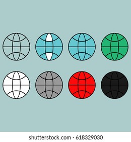 Terrestrial globe different color flat icon set.