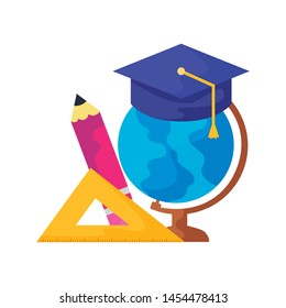 terrestrial globe with hat graduation and set supplies