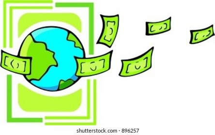 O globo terrestre com ilustração money.Vetor
