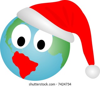 Terrestrial globe with Santa Claus hat - vector.
