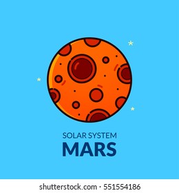 Terrestrial planet Mars, Solar System object, line art vector illustration