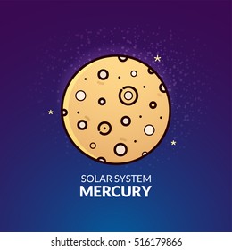 Terrestrial planet Mercury, Solar System object, vector illustration in outline style