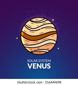 Terrestrial planet Venus, Solar System object, vector illustration in outline style