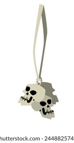 A terrible amulet with human skulls on a rope. Isolated. Vector image for prints, poster and illustrations.