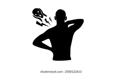 terrible back pain upper part, black isolated silhouette