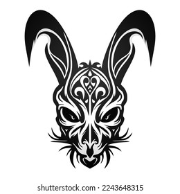 Terrible black and white rabbit. Rabbit head abstract logo. Vector illustration