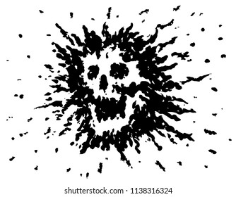 Terrible blot skull. Vector illustration. Scary character head. Genre of horror.