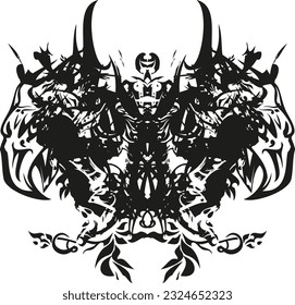 Terrible butterfly wings with an unusual pattern isolated on white. Dangerous butterfly symbol for shields or sport emblems, prints on T-shirts, tattoos, fabrics, fashion trends, graphics on vehicles