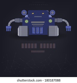 Terrible combat robot on tracks with machine guns on the dark background