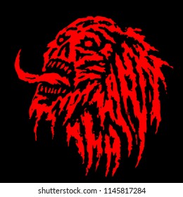 Terrible demon head with tongue. Vector illustration. Genre of horror. Scary monster character.