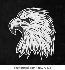Terrible eagle's head in profile. On dark background.
