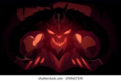 A terrible fire demon in the dark