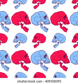 Terrible frightening seamless pattern with skull in cartoon style