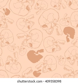 Terrible frightening seamless pattern with skull in cartoon style