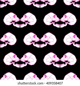 Terrible frightening seamless pattern with skull in cartoon style