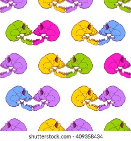 Terrible frightening seamless pattern with skull in cartoon style