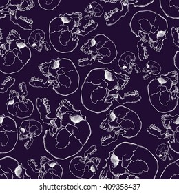 Terrible frightening seamless pattern with skull in cartoon style