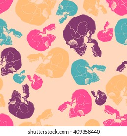 Terrible frightening seamless pattern with skull in cartoon style