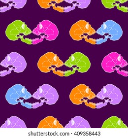 Terrible frightening seamless pattern with skull in cartoon style