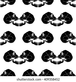 Terrible frightening seamless pattern with skull in cartoon style
