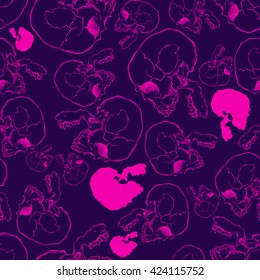 Terrible frightening seamless pattern with skull in cartoon style