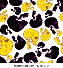 Terrible frightening seamless pattern with skull in cartoon style