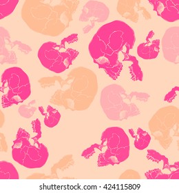 Terrible frightening seamless pattern with skull in cartoon style