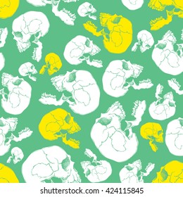 Terrible frightening seamless pattern with skull in cartoon style