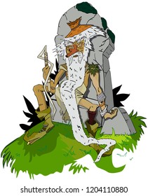 terrible Goblin sits on his throne with a whip in his hands
