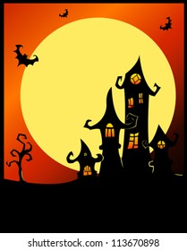 Terrible halloween castle. Vector cartoon illustration.